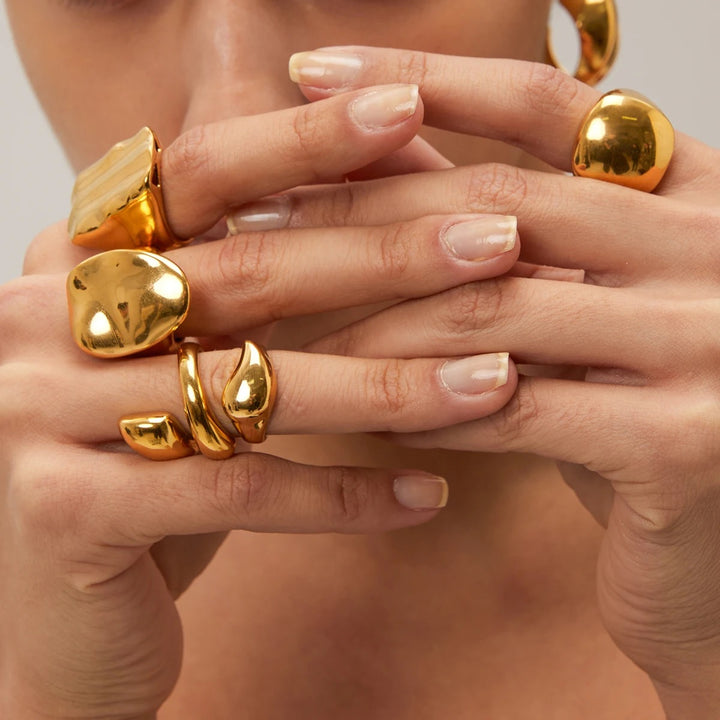 Golden Droplets Ring Set