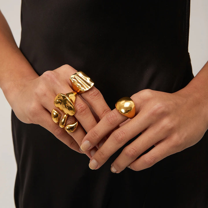 Golden Droplets Ring Set